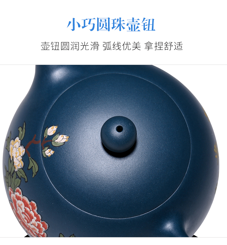 純手工紫砂壺，小巧琺瑯印花紫砂壺